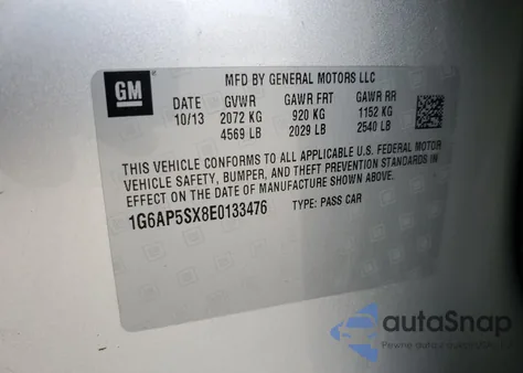 2014 Cadillac Cts из США, поврежденный, VIN 1G6AP5SX8E0133476